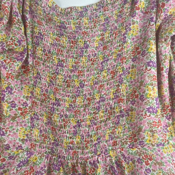 Japna Floral Smocked Off Shoulder Top Shirt Womens Medium Adjustable Tie - Picture 5 of 6